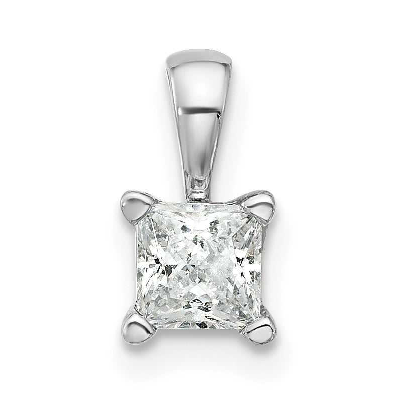 14K White Gold 1/2 Carat Certified Lab Grown Diamond Vs+ F+ Princess Complete Four Prong Pendant