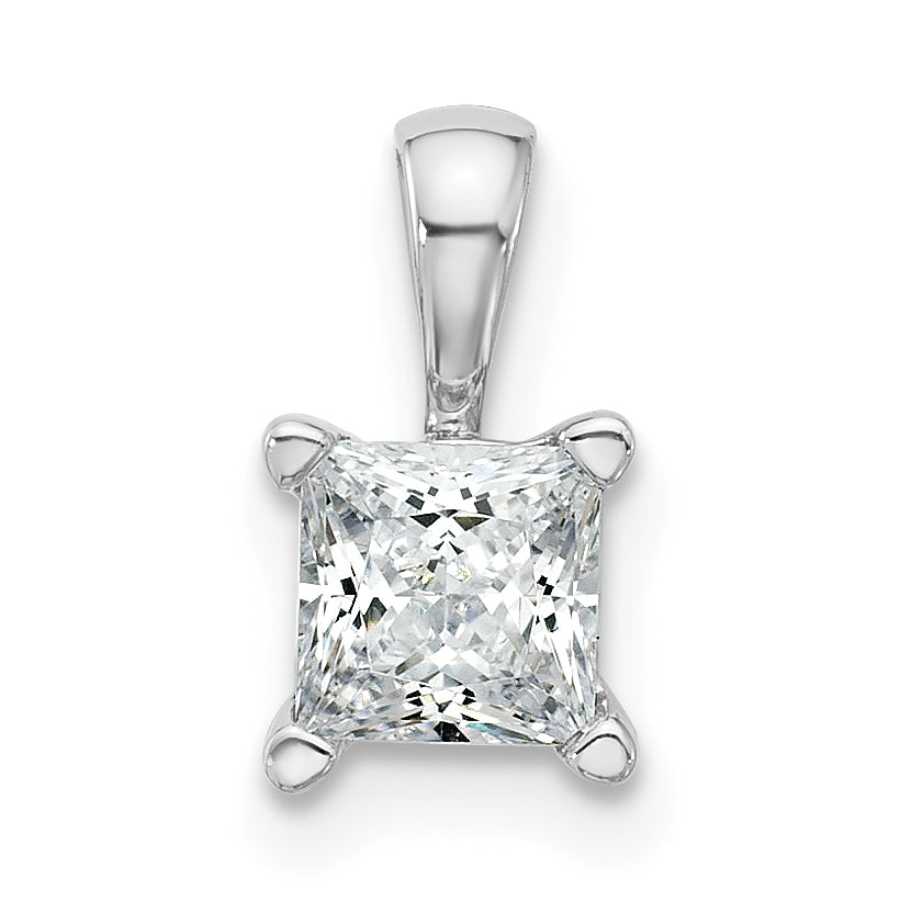 14K White Gold 3/4 Carat Lab Grown Diamond Vs+ F+ Princess Complete Four Prong Pendant