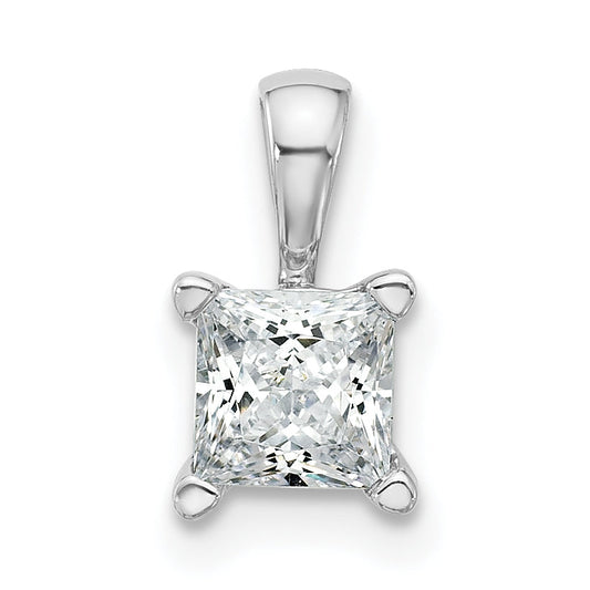 14K White Gold 3/4 Carat Certified Lab Grown Diamond Vs+ F+ Princess Complete Four Prong Pendant