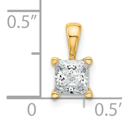 14K Yellow Gold 3/4 Carat Lab Grown Diamond Vs+ F+ Princess Complete Four Prong Pendant