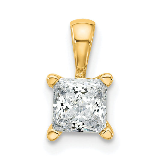 14K Yellow Gold 3/4 Carat Lab Grown Diamond Vs+ F+ Princess Complete Four Prong Pendant