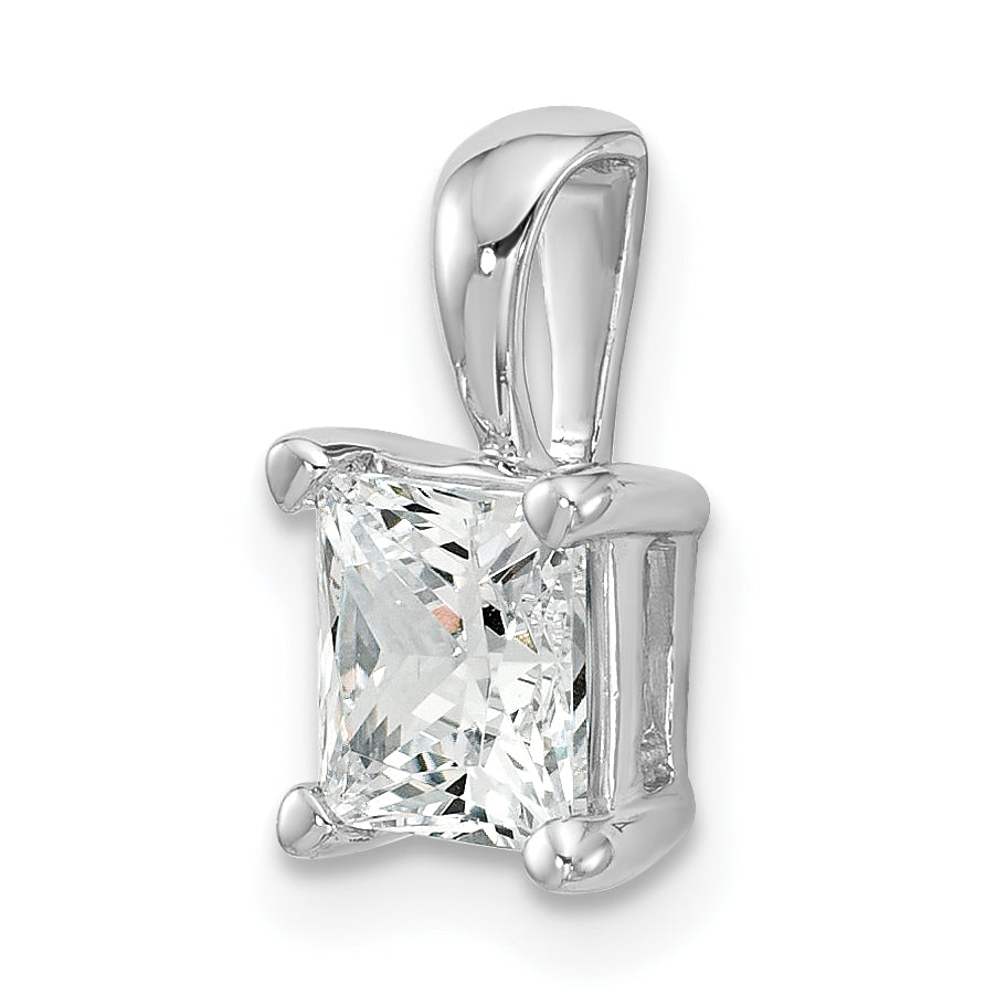 14K White Gold 1 1/2 Carat Lab Grown Diamond Vs+ F+ Princess Complete Four Prong Pendant