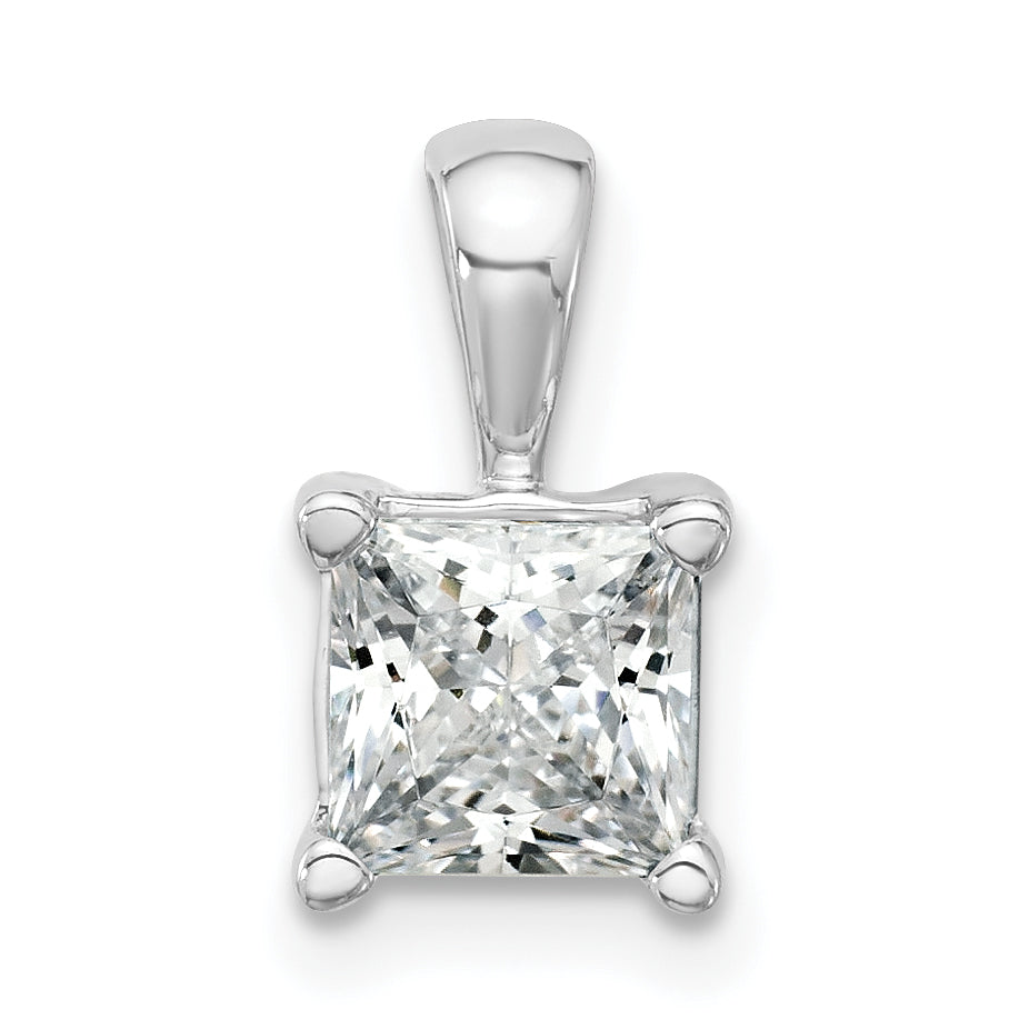 14K White Gold 1 1/2 Carat Lab Grown Diamond Vs+ F+ Princess Complete Four Prong Pendant