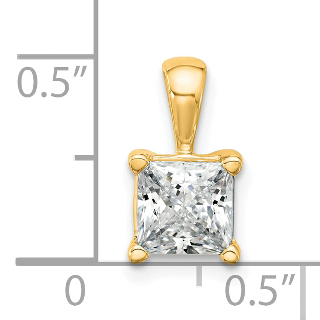 14K Yellow Gold 1 1/2 Carat Lab Grown Diamond Vs+ F+ Princess Complete Four Prong Pendant