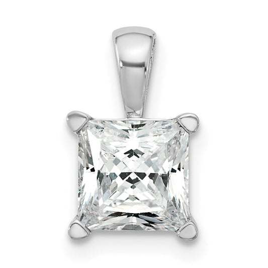 14K White Gold 2 Carat Lab Grown Diamond Vs+ F+ Princess Complete Four Prong Pendant