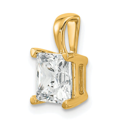 14K Yellow Gold 2 Carat Lab Grown Diamond Vs+ F+ Princess Complete Four Prong Pendant