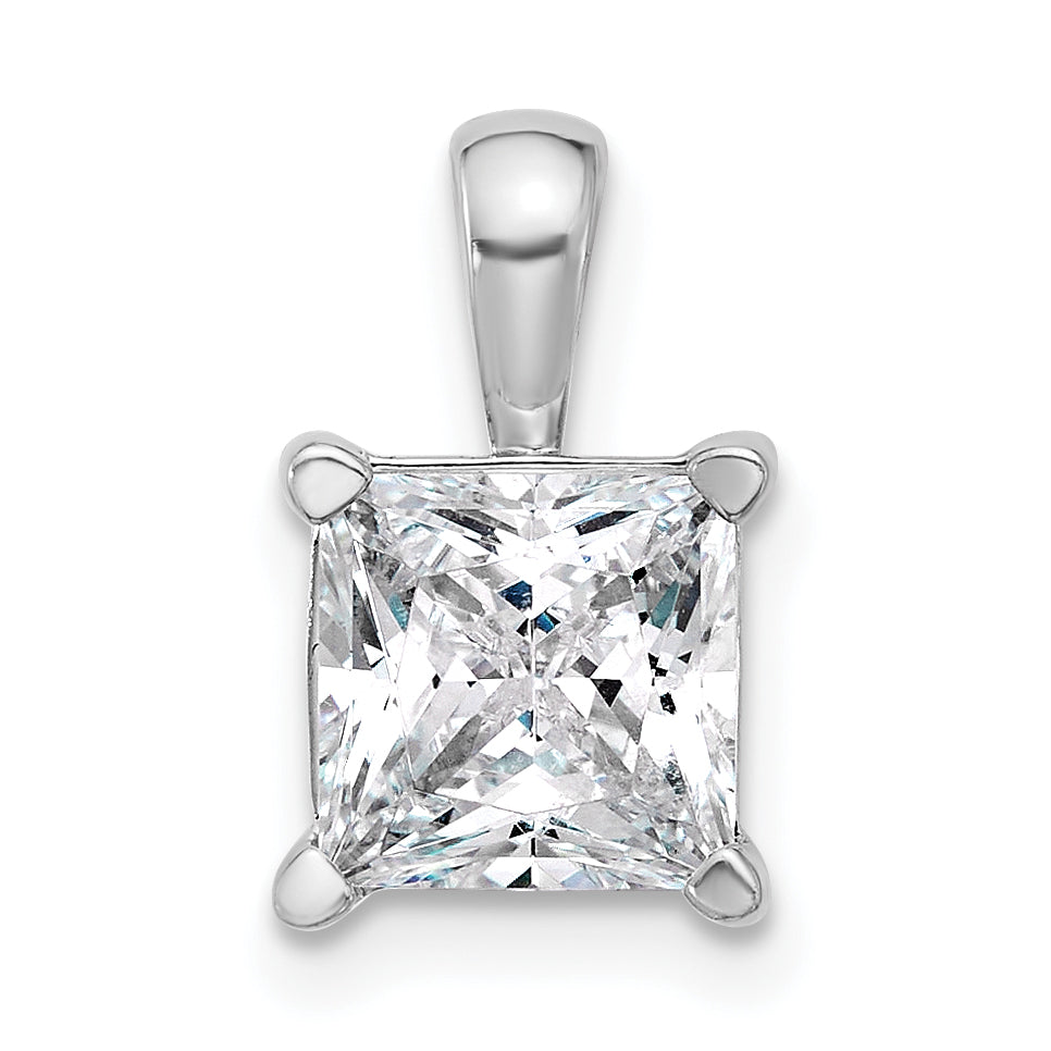14K White Gold 2 1/2 Carat Lab Grown Diamond Vs+ F+ Princess Complete Four Prong Pendant