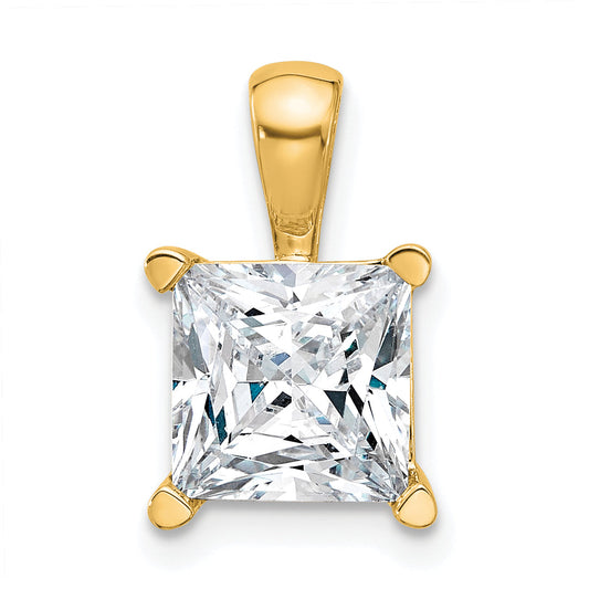 14K Yellow Gold 3 Carat Certified Lab Grown Diamond Vs+ F+ Princess Complete Four Prong Pendant