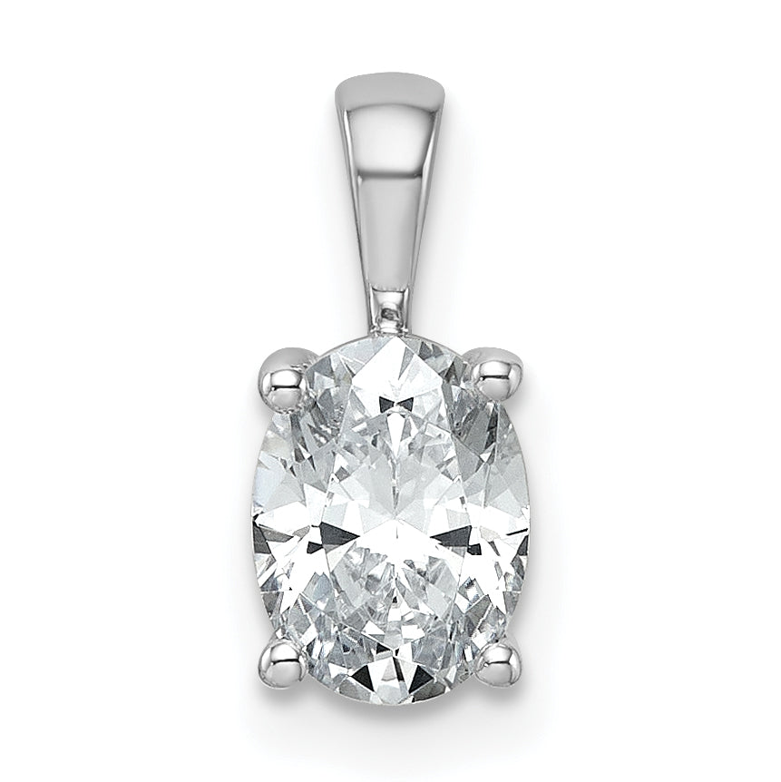 14K White Gold 1 Carat Lab Grown Diamond Vs+ F+ Oval Complete Four Prong Pendant