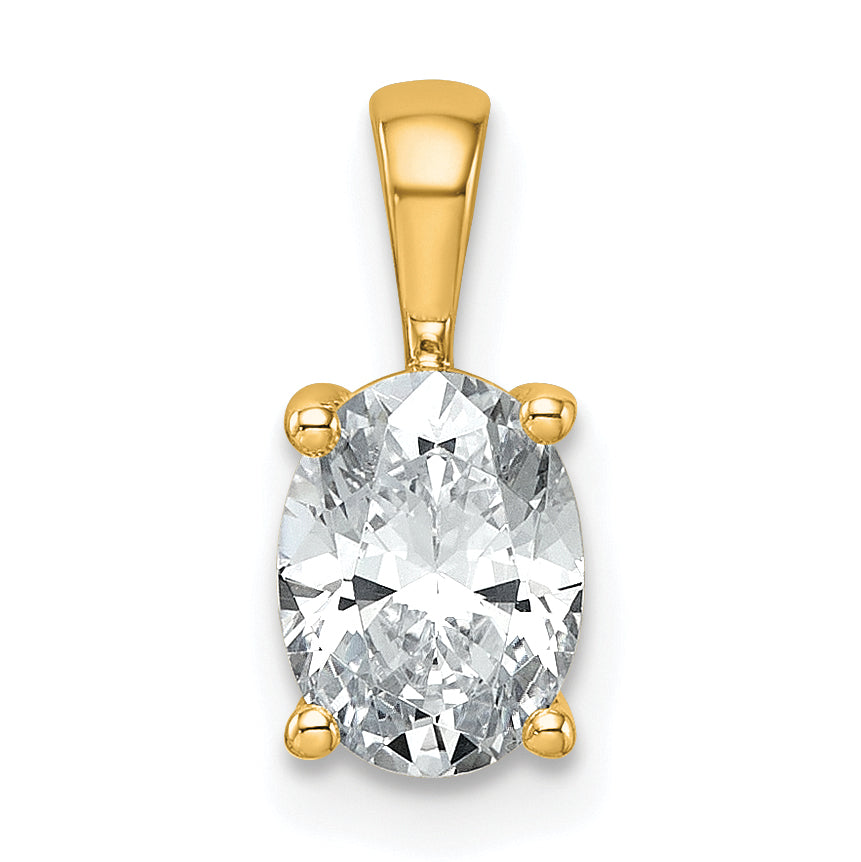 14k Yellow Gold 14k 1 carat Lab Grown Diamond VS+ F+ Oval Complete Four Prong Pendant