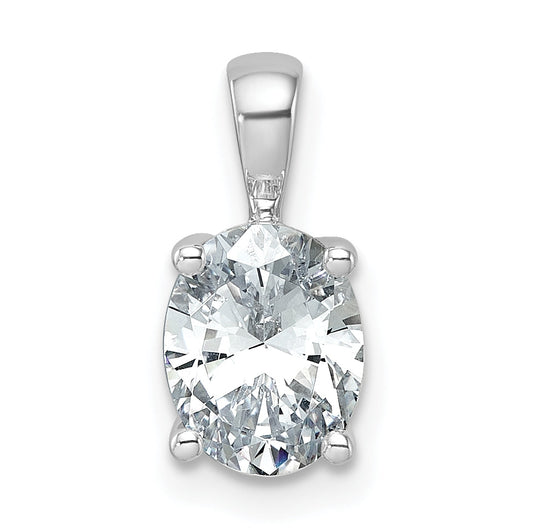 14K White Gold 1 1/2 Carat Lab Grown Diamond Vs+ F+ Oval Complete Four Prong Pendant