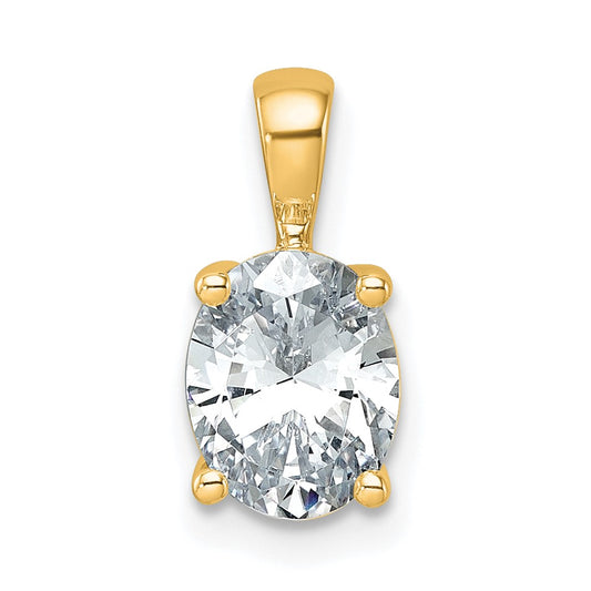 14K Yellow Gold 1 1/2 Carat Lab Grown Diamond Vs+ F+ Oval Complete Four Prong Pendant