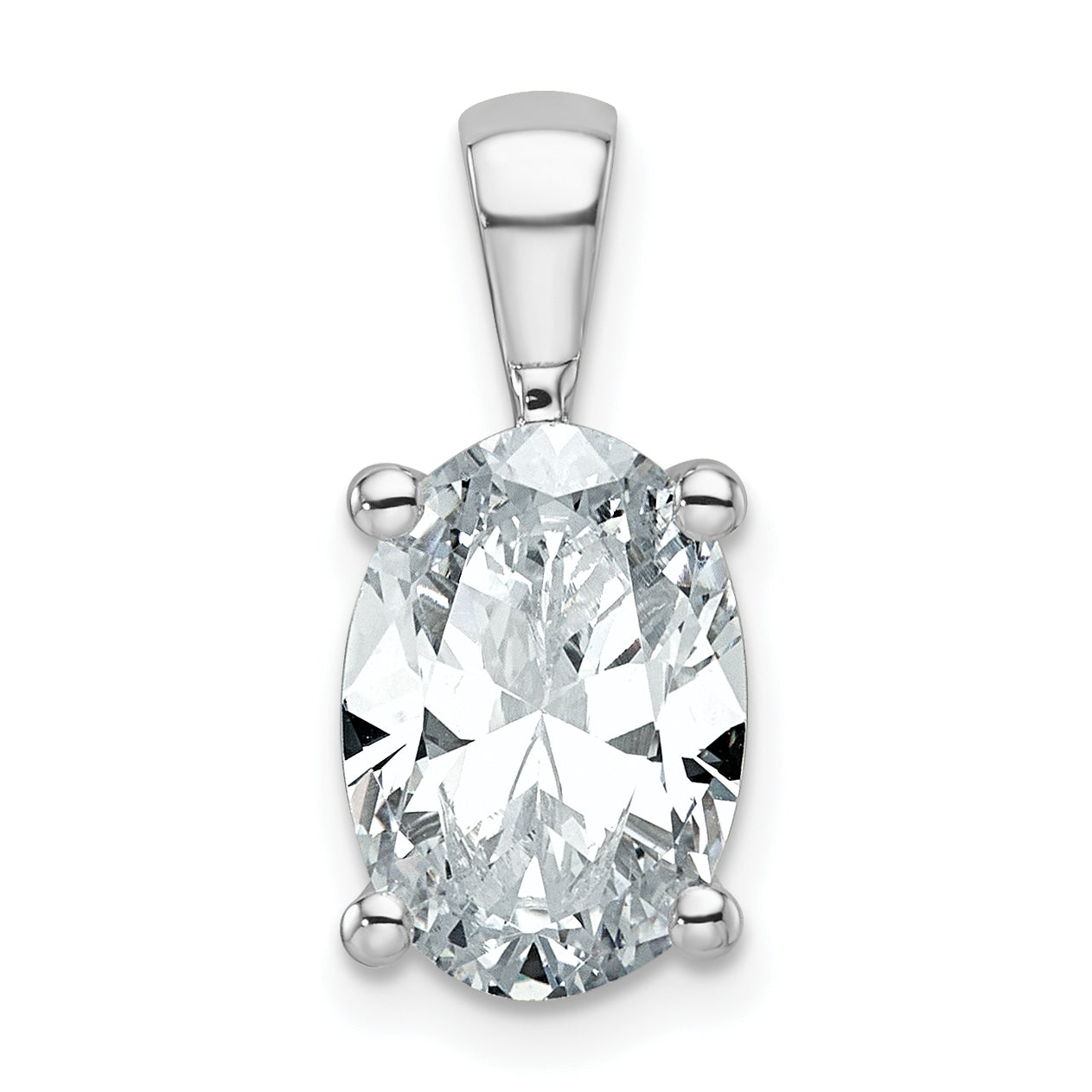 14K White Gold 3 Carat Certified Lab Grown Diamond Vs+ F+ Oval Complete Four Prong Pendant