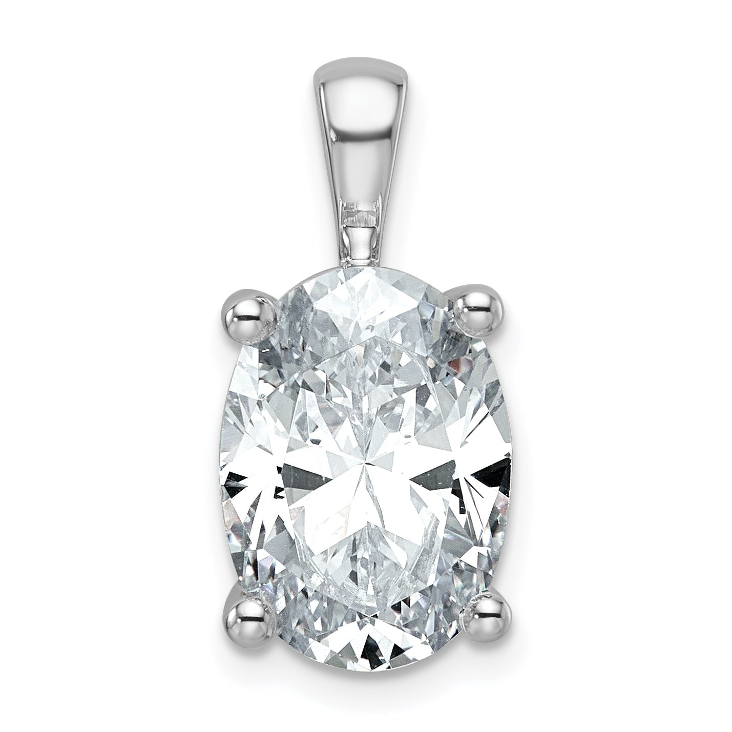 14K White Gold 5 Carat Lab Grown Diamond Vs+ F+ Oval Complete Four Prong Pendant