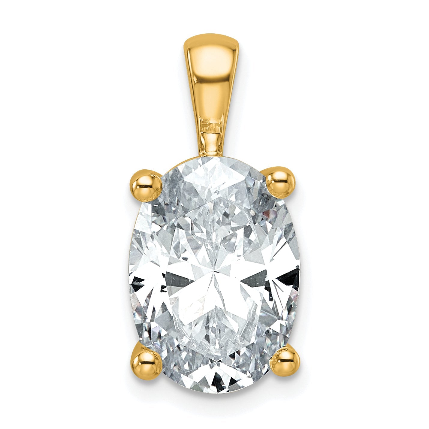 14K Yellow Gold 5 Carat Lab Grown Diamond Vs+ F+ Oval Complete Four Prong Pendant