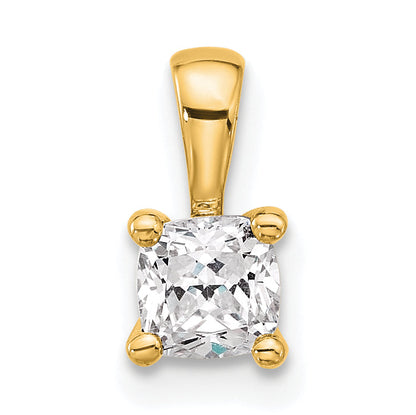 14k Yellow Gold 14k 1/2 carat Lab Grown Diamond VS+ F+ Cushion Complete Four Prong Pendant