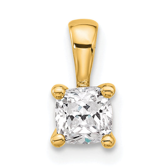 14k Yellow Gold 14k 1/2 carat Lab Grown Diamond VS+ F+ Cushion Complete Four Prong Pendant
