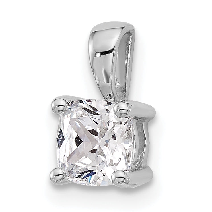14k White Gold 3/4 Ct. Lab Grown Diamond VS/SI+ G+ Cushion Four Prong Pendant