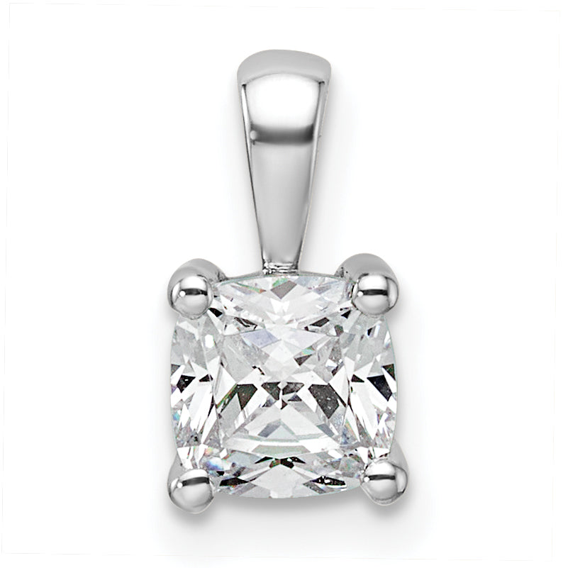 14k White Gold 3/4 Ct. Lab Grown Diamond VS/SI+ G+ Cushion Four Prong Pendant