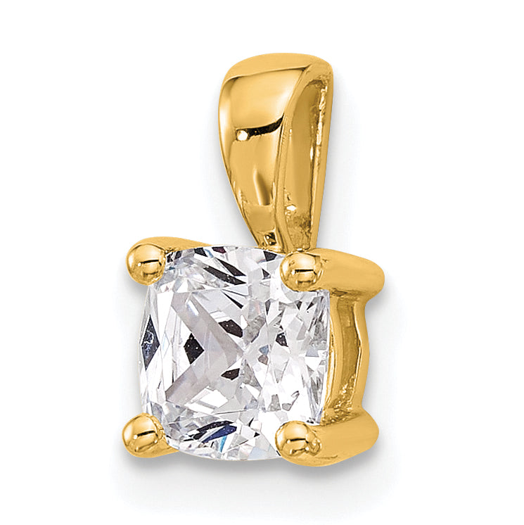 14K Yellow Gold 3/4 Carat Lab Grown Diamond Vs+ F+ Cushion Complete Four Prong Pendant