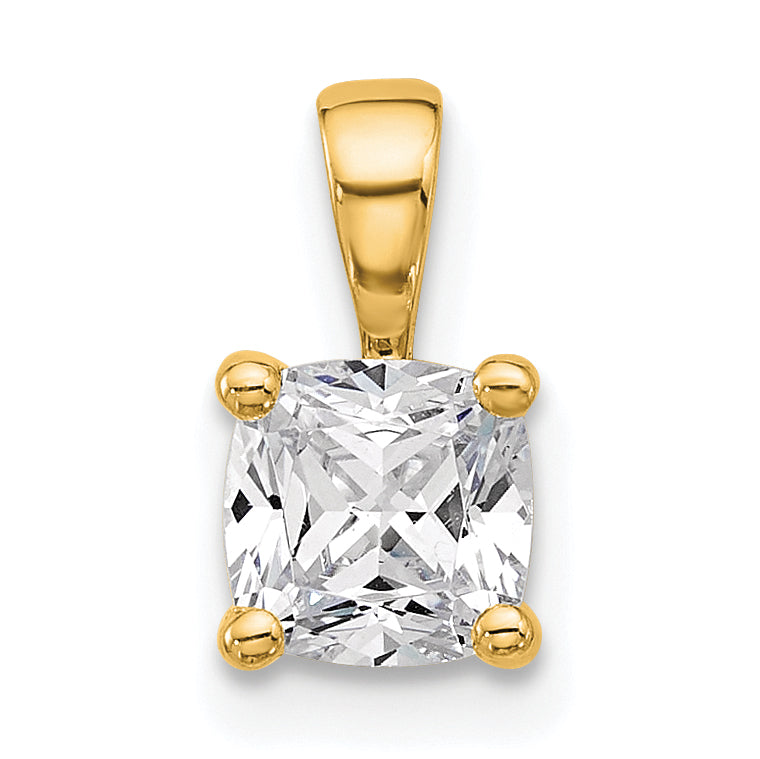 14K Yellow Gold 3/4 Carat Lab Grown Diamond Vs+ F+ Cushion Complete Four Prong Pendant