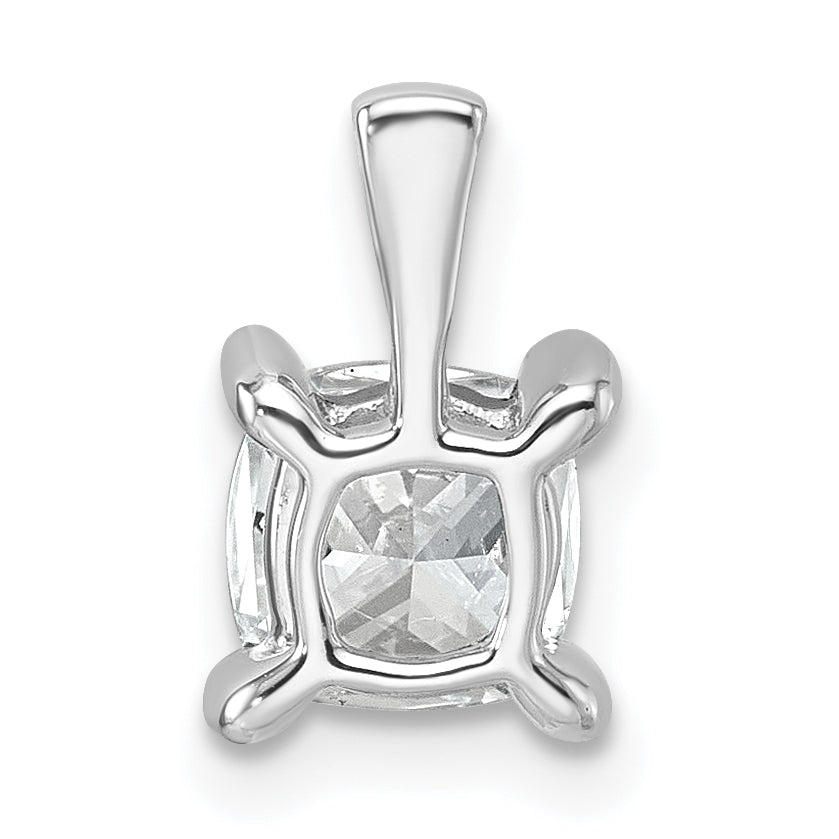 14K White Gold 1 Carat Lab Grown Diamond Vs+ F+ Cushion Complete Four Prong Pendant