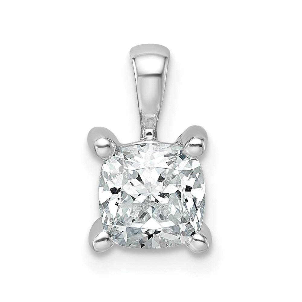 14k White Gold 1 Ct. Certified Lab Grown Diamond VS/SI+ G+ Cushion Complete Four Prong Pendant