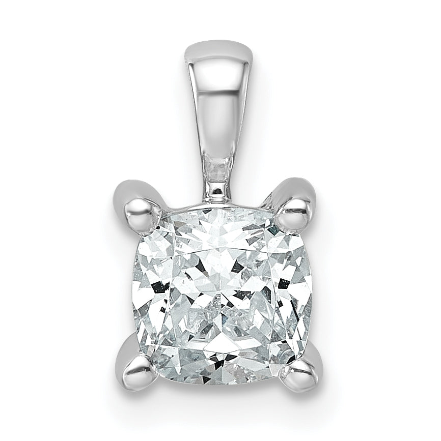 14K White Gold 1 Carat Certified Lab Grown Diamond Vs+ F+ Cushion Complete Four Prong Pendant