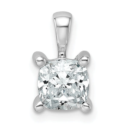 14K White Gold 1 Carat Certified Lab Grown Diamond Vs+ F+ Cushion Complete Four Prong Pendant