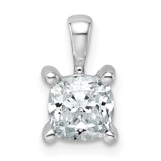 14K White Gold 1 Carat Certified Lab Grown Diamond Vs+ F+ Cushion Complete Four Prong Pendant