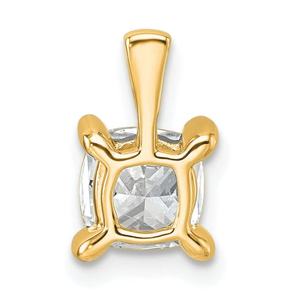 14K Yellow Gold 1 Carat Lab Grown Diamond Vs+ F+ Cushion Complete Four Prong Pendant