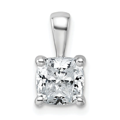 14K White Gold 1 1/2 Carat Certified Lab Grown Diamond Vs+ F+ Cushion Complete Four Prong Pendant