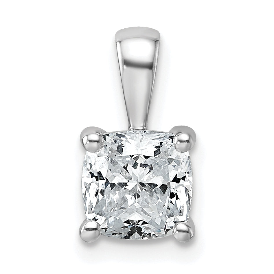 14K White Gold 1 1/2 Carat Lab Grown Diamond Vs+ F+ Cushion Complete Four Prong Pendant