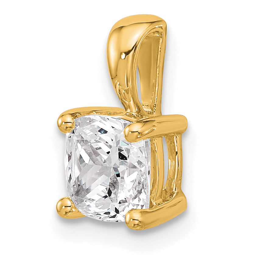 14K Yellow Gold 1 1/2 Carat Certified Lab Grown Diamond Vs+ F+ Cushion Complete Four Prong Pendant