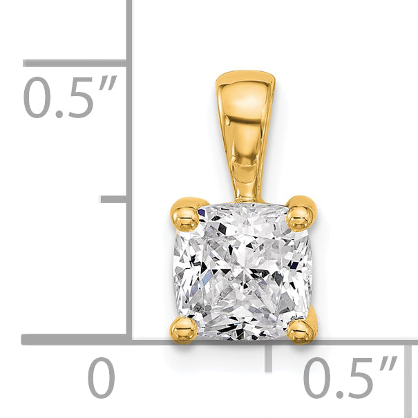 14K Yellow Gold 1 1/2 Carat Lab Grown Diamond Vs+ F+ Cushion Complete Four Prong Pendant