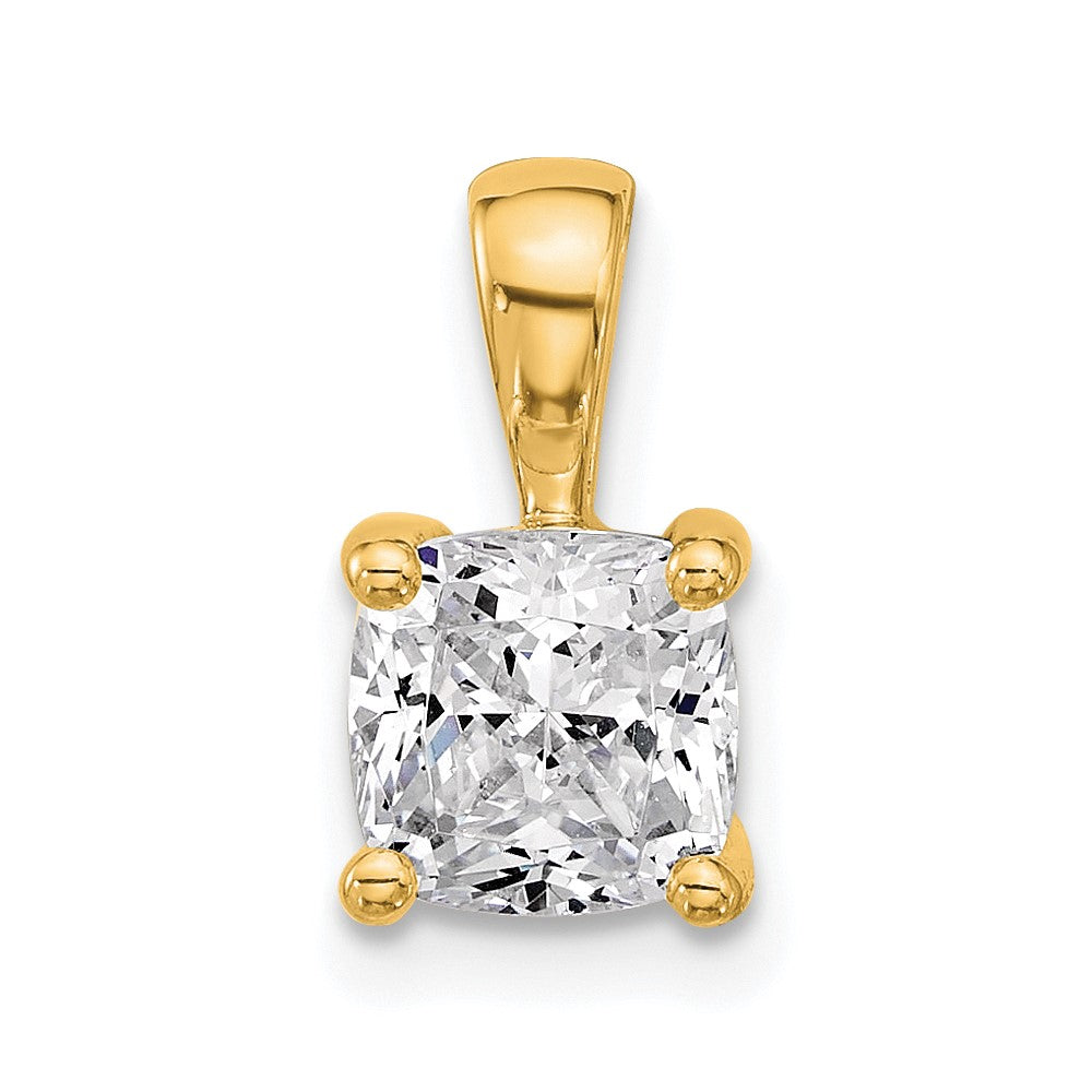 14k Yellow Gold 1 1/2 Ct. Lab Grown Diamond VS/SI+ G+ Cushion Four Prong Pendant