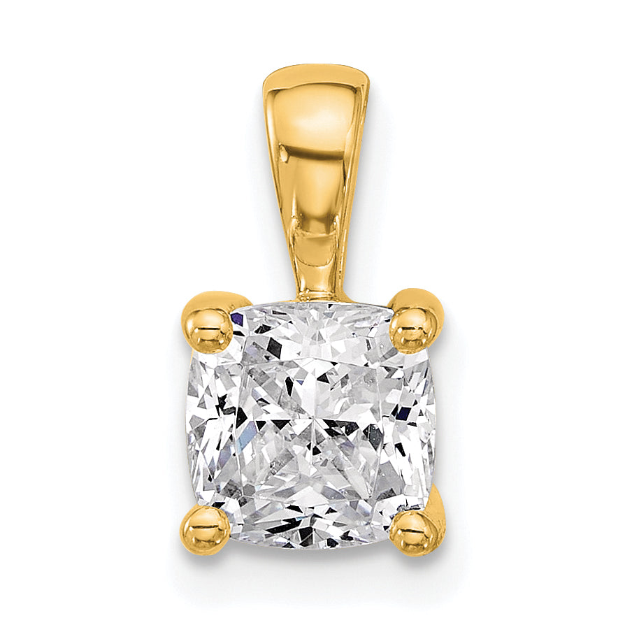 14K Yellow Gold 1 1/2 Carat Certified Lab Grown Diamond Vs+ F+ Cushion Complete Four Prong Pendant