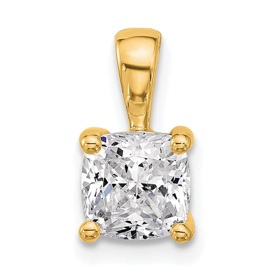 14K Yellow Gold 1 1/2 Carat Lab Grown Diamond Vs+ F+ Cushion Complete Four Prong Pendant