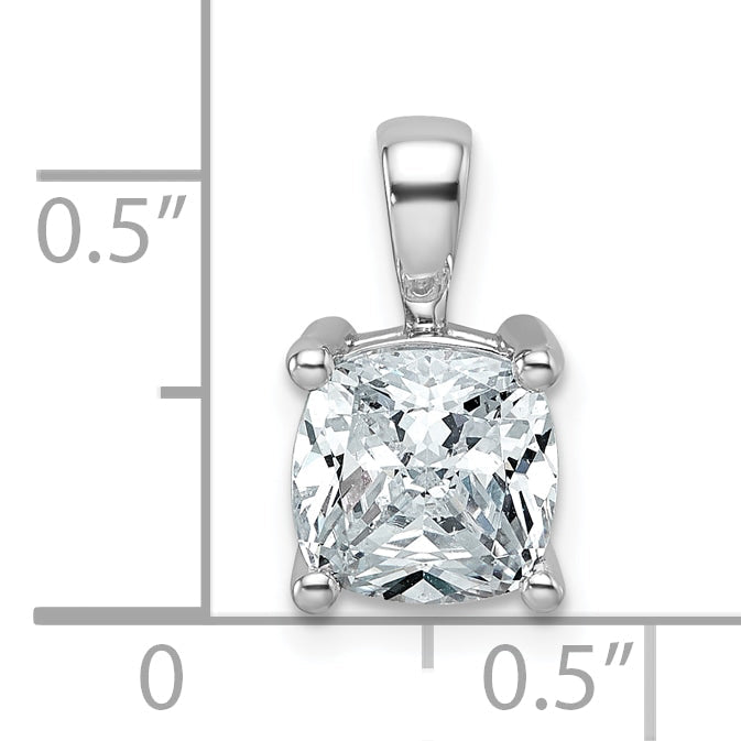 14K White Gold 2 Carat Lab Grown Diamond Vs+ F+ Cushion Complete Four Prong Pendant