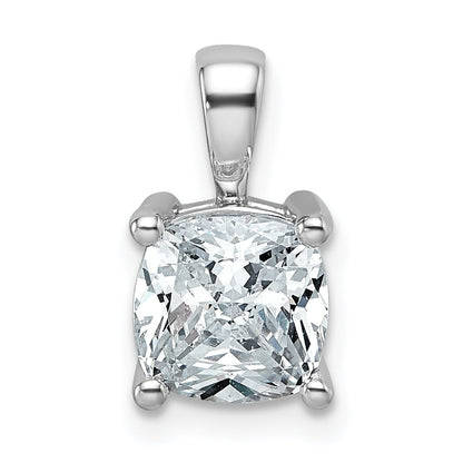 14K White Gold 2 Carat Lab Grown Diamond Vs+ F+ Cushion Complete Four Prong Pendant