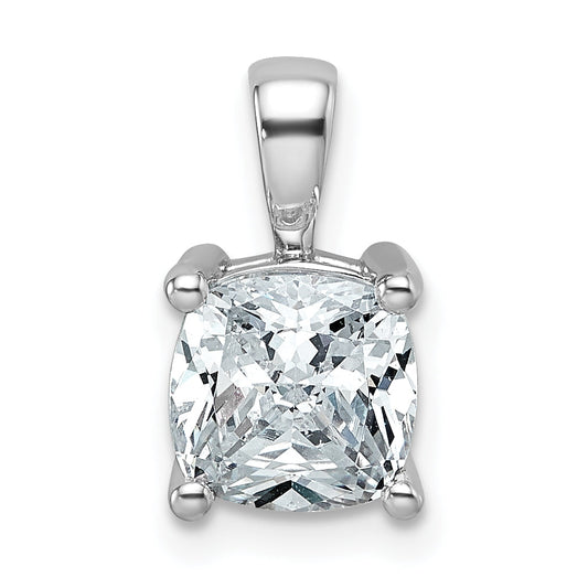 14K White Gold 2 Carat Lab Grown Diamond Vs+ F+ Cushion Complete Four Prong Pendant