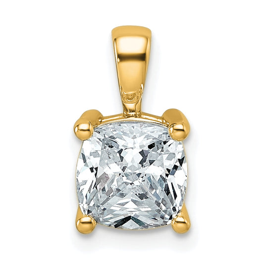 14K Yellow Gold 2 Carat Lab Grown Diamond Vs+ F+ Cushion Complete Four Prong Pendant