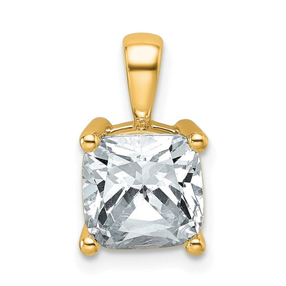 14K Yellow Gold 2 1/2 Carat Lab Grown Diamond Vs+ F+ Cushion Complete Four Prong Pendant