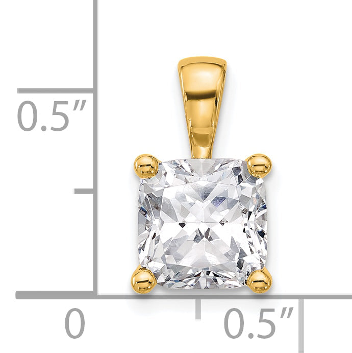 14K Yellow Gold 3 Carat Certified Lab Grown Diamond Vs+ F+ Cushion Complete Four Prong Pendant