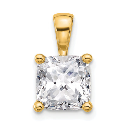 14K Yellow Gold 3 Carat Lab Grown Diamond Vs+ F+ Cushion Complete Four Prong Pendant