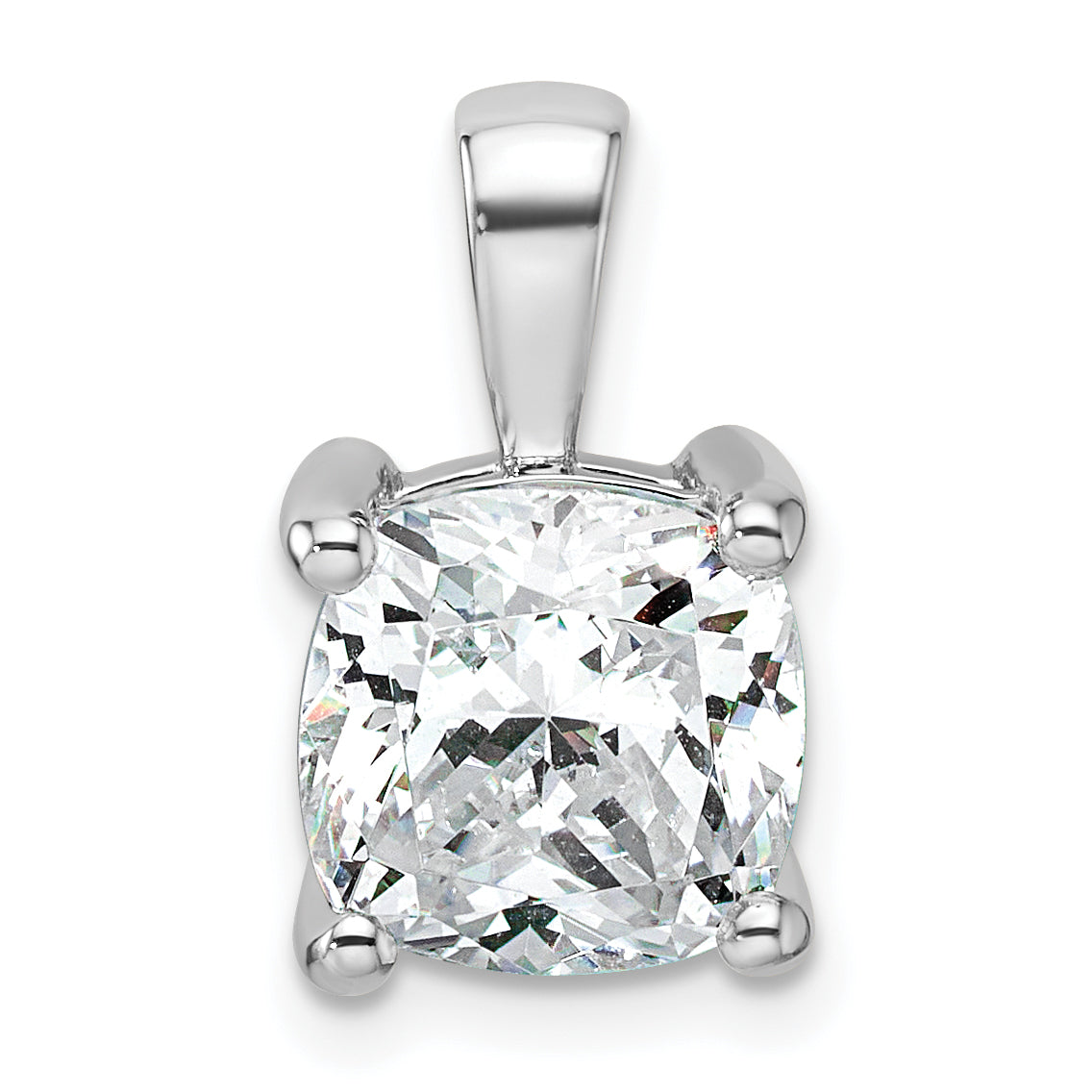 14K White Gold 4 Carat Lab Grown Diamond Vs+ F+ Cushion Complete Four Prong Pendant