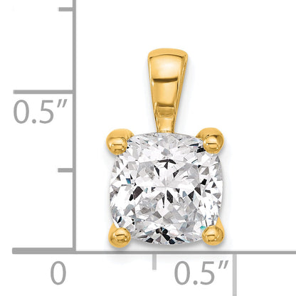14K Yellow Gold 4 Carat Lab Grown Diamond Vs+ F+ Cushion Complete Four Prong Pendant