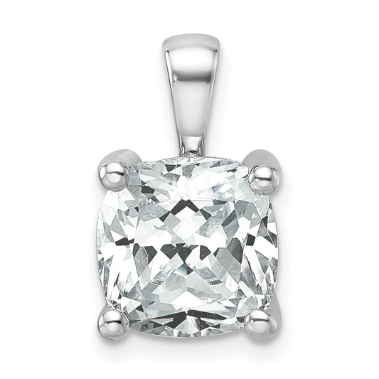 14k White Gold 5 Ct. Lab Grown Diamond VS/SI+ G+ Cushion Four Prong Pendant