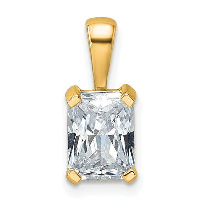 14K Yellow Gold 1 1/2 Carat Lab Grown Diamond Vs+ F+ Radiant Complete Four Prong Pendant