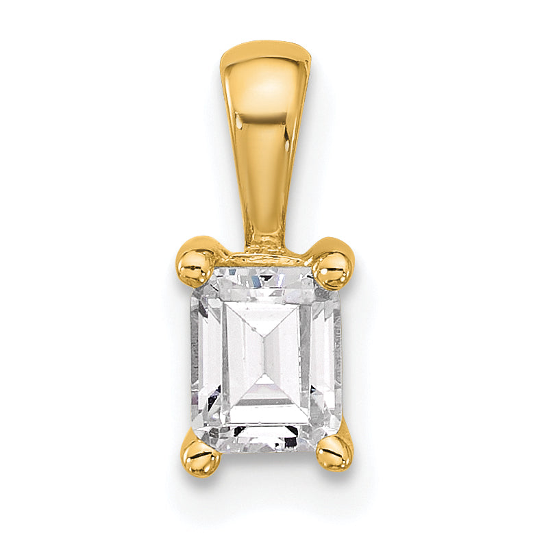 14K Yellow Gold 1/2 Carat Lab Grown Diamond Vs+ F+ Emerald Complete Four Prong Pendant